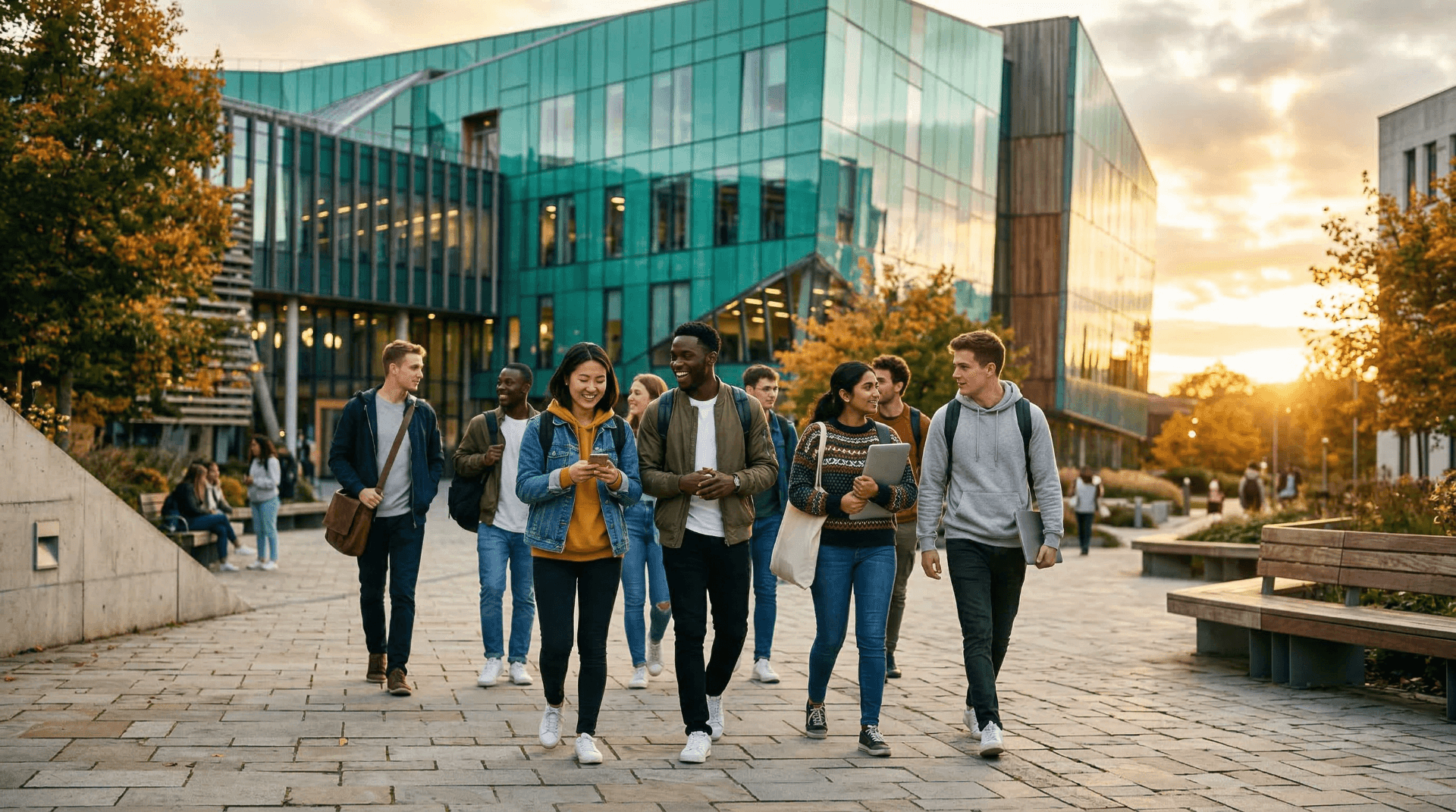 Students walking together across a university campus